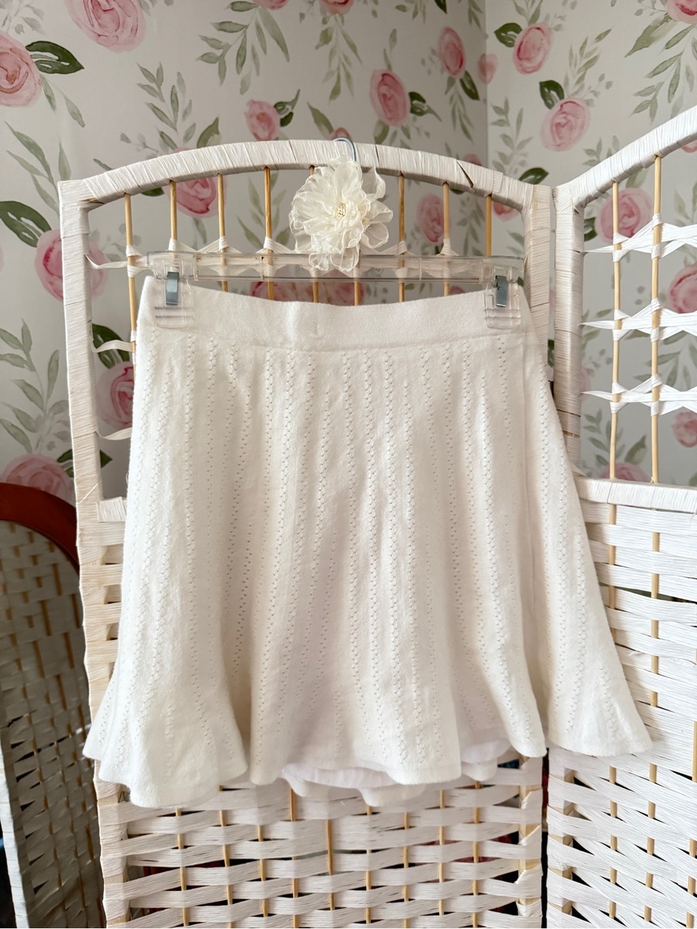 Cream Pointelle Skater Mini Skirt